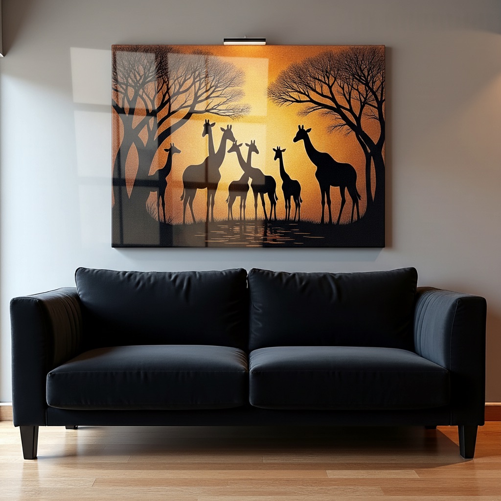 Exemple pop art — tableau girafe en salon